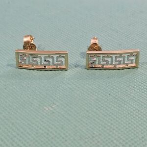 Two Tone 18k Gold Greek Key Stud Earrings